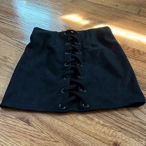 Suede Laced Up Black Skirt